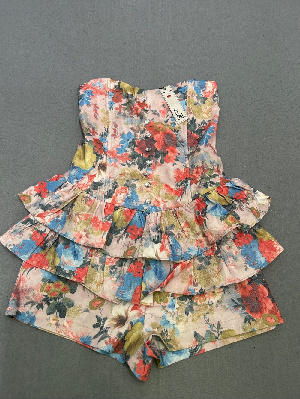 Women’s IT Girl Floral Strapless Romper Medium NWT Boho Ruffle